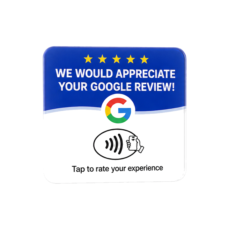 Straight-on front view of the Tapcenda NFC review card
